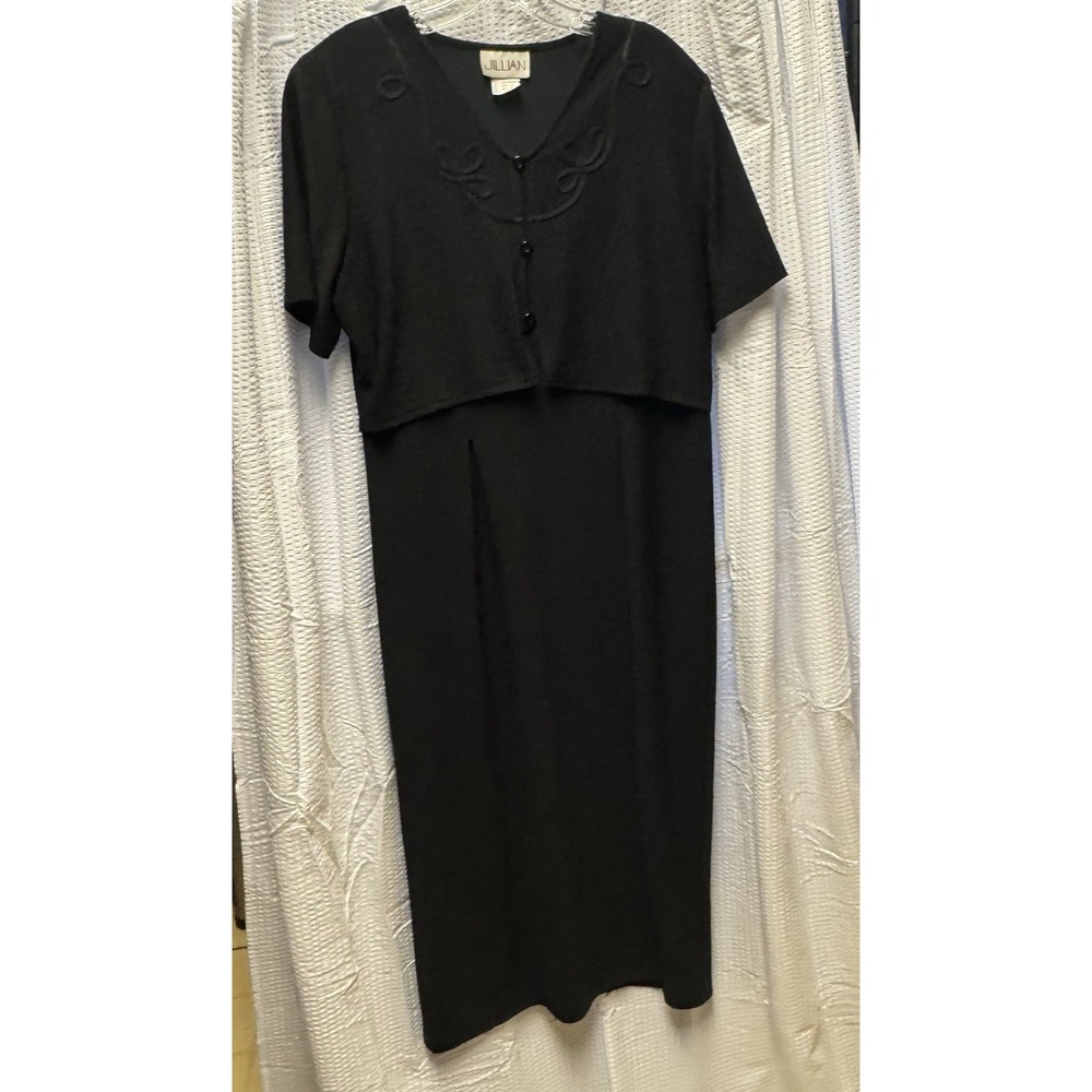 Vintage 90s Y2K Jillian Black Button Front Bodice Dress Sz14 USA Made Embroidery - Picture 1 of 13